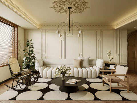 Luxuriöser Wohn- und Esszimmerflur 3D Modell