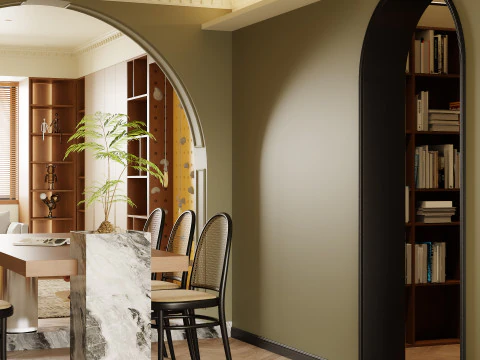 Luxurious living room and dining room hallway 3D Model