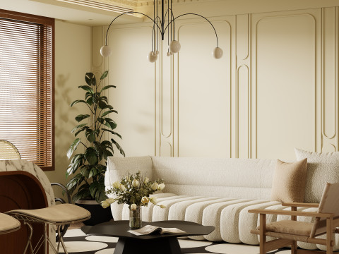 Luxurious living room and dining room hallway 3D Model