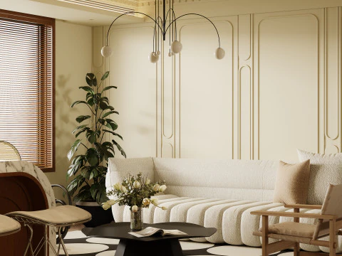 Luxurious living room and dining room hallway 3D Model