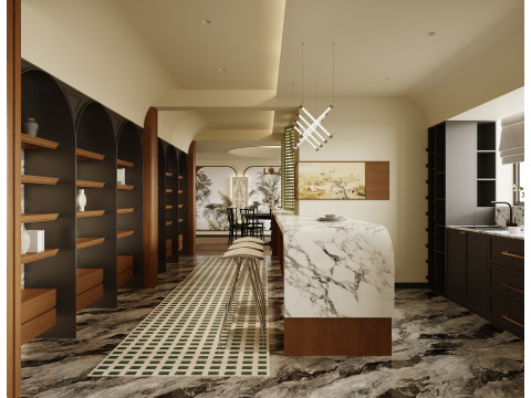 Luxurious living room and dining room hallway 3D Model