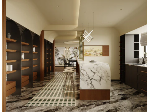 Luxurious living room and dining room hallway 3D Model