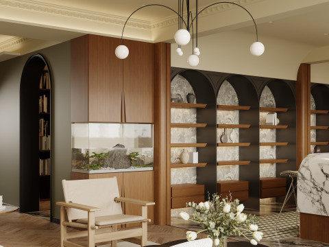 Luxurious living room and dining room hallway 3D Model