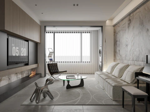 Modern oturma odası yemek odası mutfak 3D Model