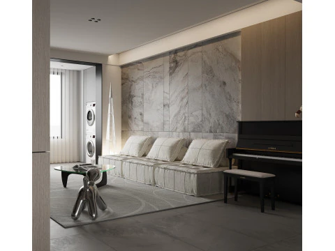 Modern living room dining room kitchen 3D Model