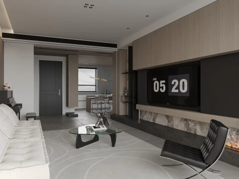 Modern living room dining room kitchen 3D Model