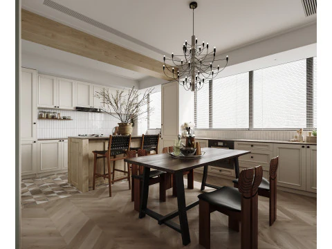Luxueux salon et cuisine salle &agrave; manger Modèle 3D