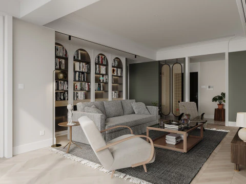 Luxurious living room and dining room kitchen 3D Model