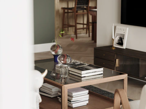 Luxurious living room and dining room kitchen 3D Model