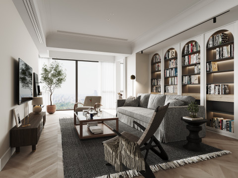 Luxurious living room and dining room kitchen Modèle 3D