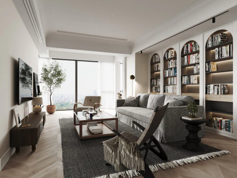 Luxurious living room and dining room kitchen 3D Model