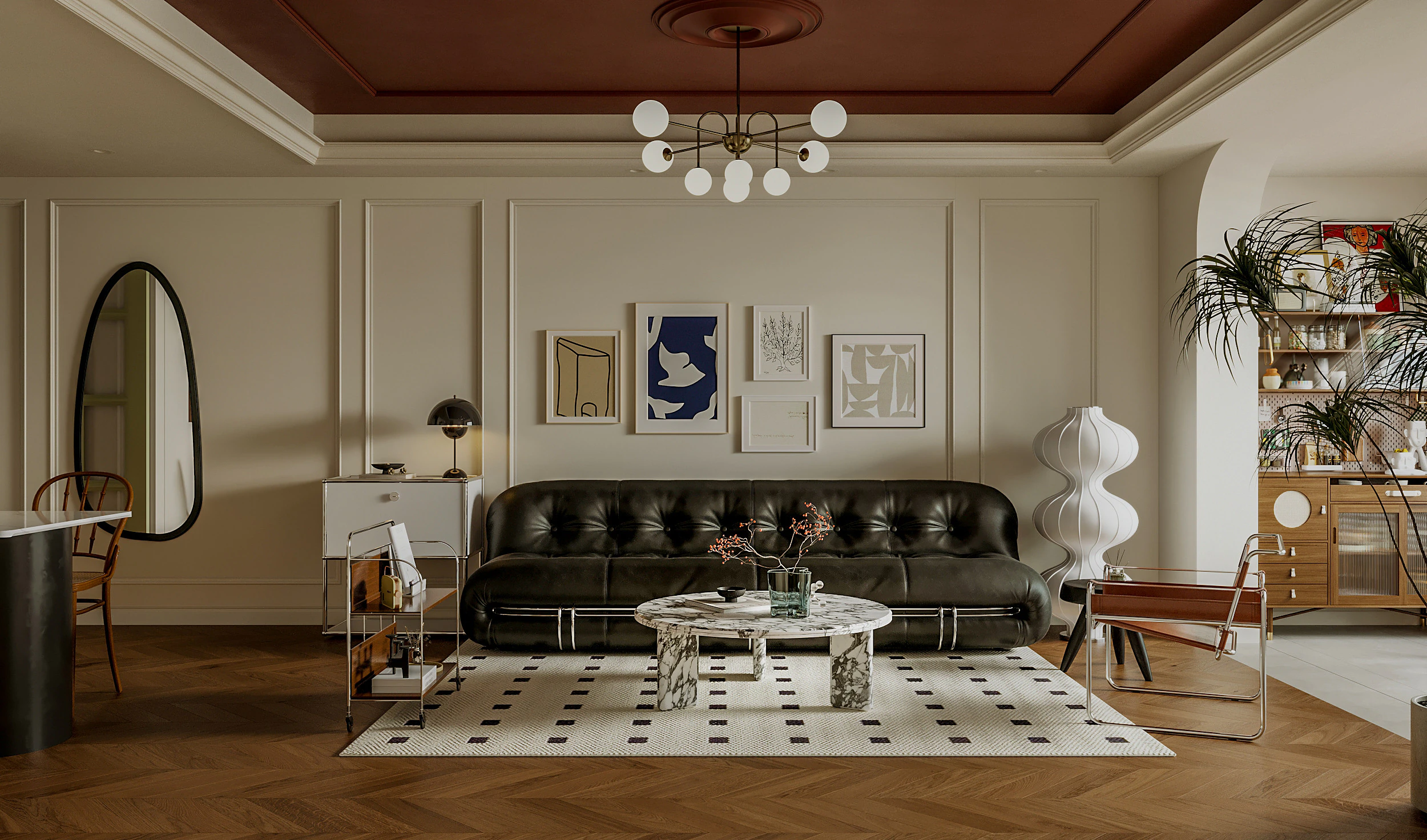 Luxurious living room and dining room kitchen 3D Model .c4d .max .obj .3ds .fbx .stl .blend 
