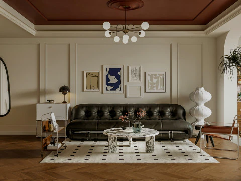 L&uuml;ks oturma odası ve yemek odası mutfağı 3D Model