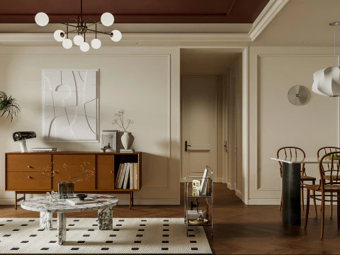 Luxurious living room and dining room kitchen 3D Model