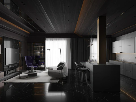 モダンなリビング ルーム ダイニング ルーム キッチン 3Dモデル