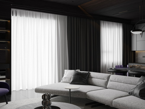 Modern living room dining room kitchen Modelo 3D