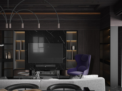 Modern living room dining room kitchen Modelo 3D