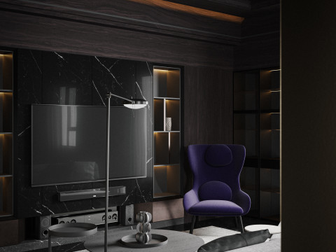 Modern living room dining room kitchen Modelo 3D