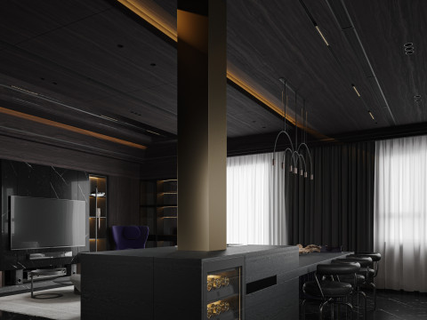 Modern living room dining room kitchen Modelo 3D