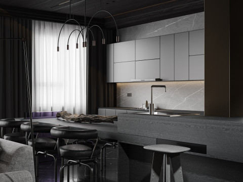 Modern living room dining room kitchen Modelo 3D