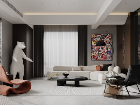 Modern living room dining room kitchen 3D Model