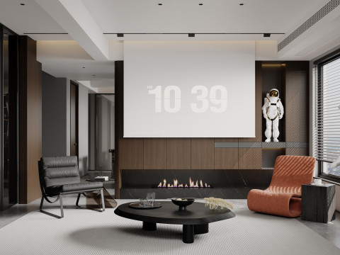 Modern living room dining room kitchen 3D Model