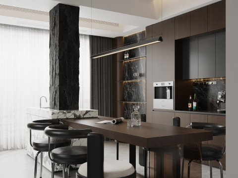 Modern living room dining room kitchen 3D Model