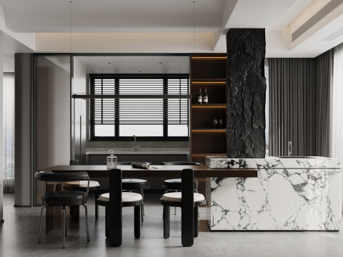 Modern living room dining room kitchen 3D Model