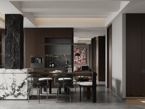 Modern living room dining room kitchen 3D Model