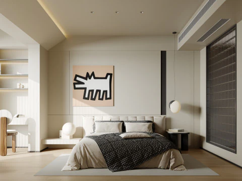 침실 3개 내부 장면 3D 모델