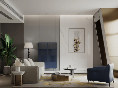 Modern oturma odası ve yatak odası 3D Model