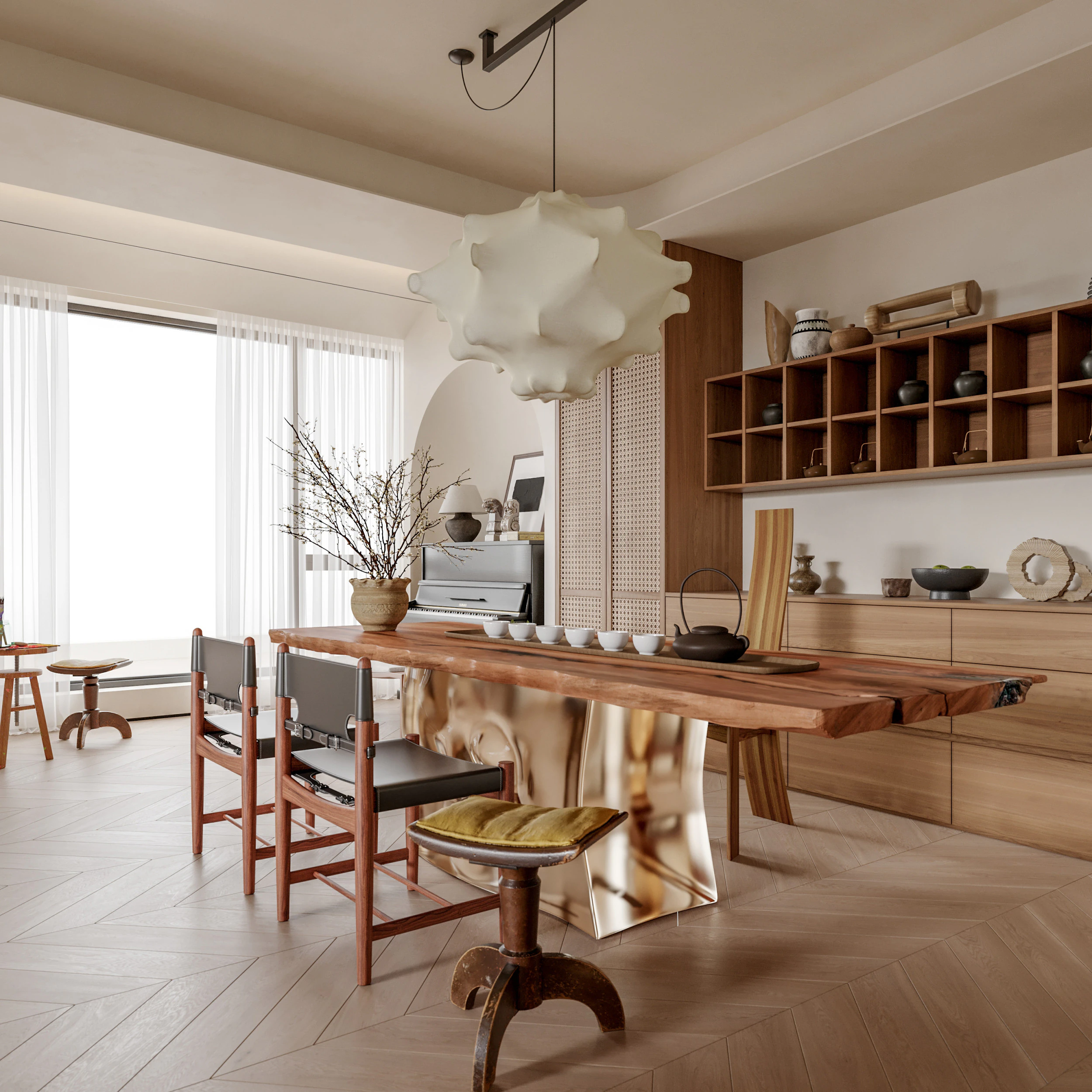 Retro living room and dining room 3D Model .c4d .max .obj .3ds .fbx .stl .blend