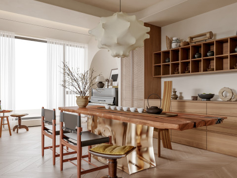 Retro living room and dining room 3D Model