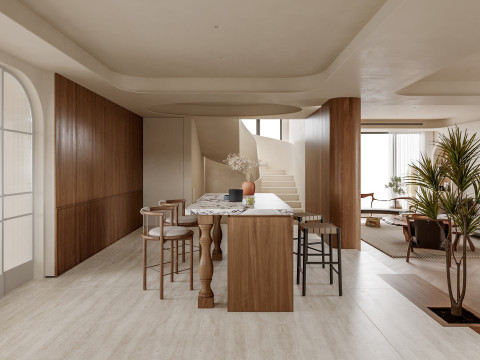 Retro living room and dining room 3D Модель