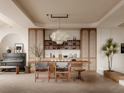 Retro living room and dining room 3D Модель
