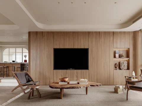 Retro living room and dining room 3D Model