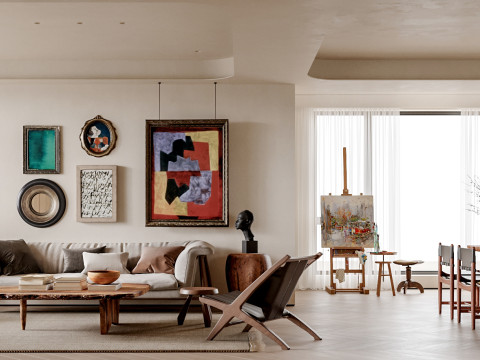 Retro living room and dining room 3D Модель