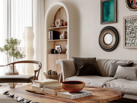Retro living room and dining room 3D Модель