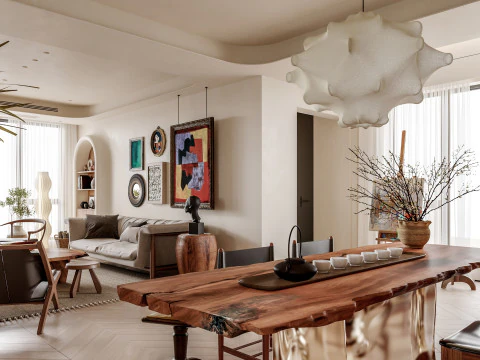Retro living room and dining room 3D Model
