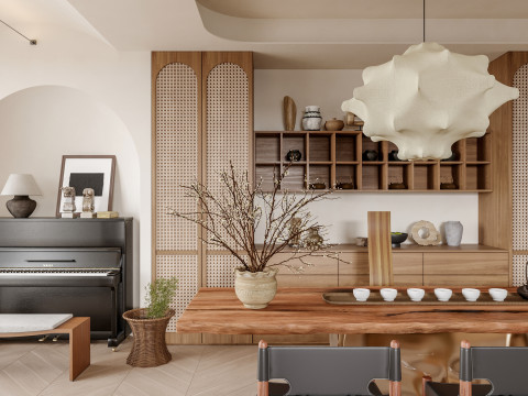 Retro living room and dining room 3D Модель