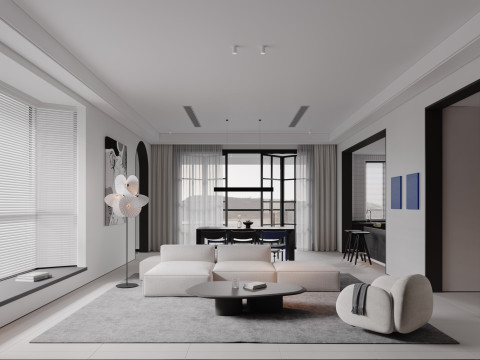 Modern living room dining room kitchen 3D Model