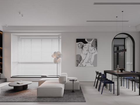 Modern living room dining room kitchen 3D Модель