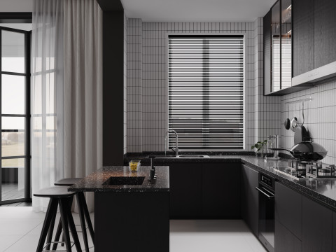 Modern living room dining room kitchen 3D Модель