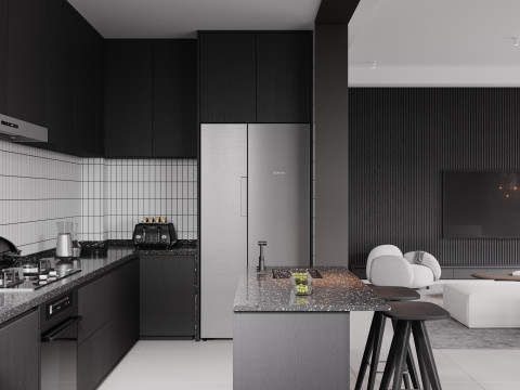 Modern living room dining room kitchen 3D Модель