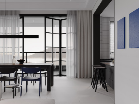 Modern living room dining room kitchen 3D Модель
