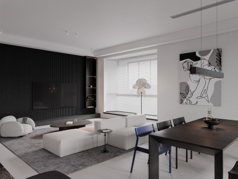 Modern living room dining room kitchen 3D Модель