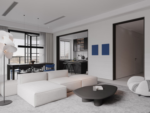 Modern living room dining room kitchen 3D Модель