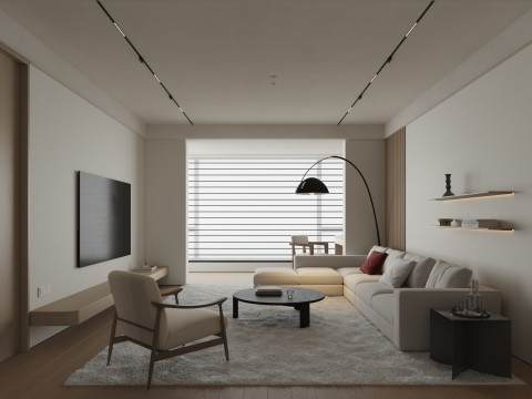Modern living room dining room kitchen 3D Model
