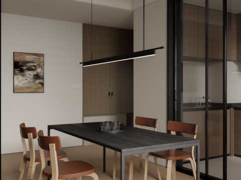 Modern living room dining room kitchen 3D Model