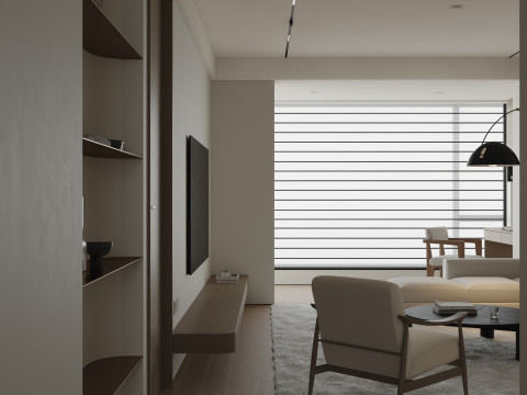 Modern living room dining room kitchen 3D Model